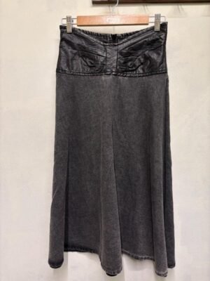 Alternative view of vintage grey black denim skirt, A line with faux leather basque