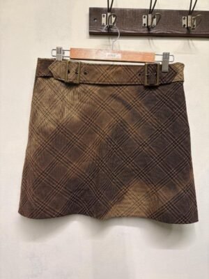 vintage bleached out plaid mini skirt, a line with belt