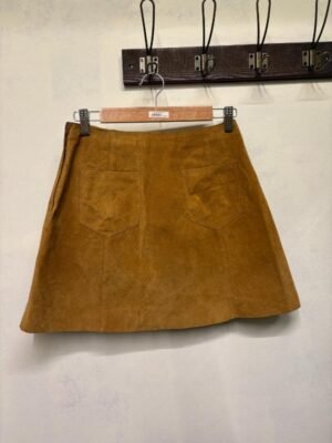 Alternative view of vintage suede camel mini skirt, A line