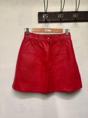 vintage mini leather red skirt, A line