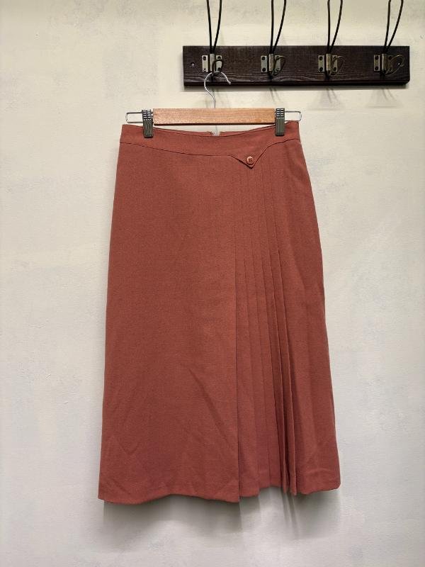 vintage pure wool midi terracotta skirt with side pleats