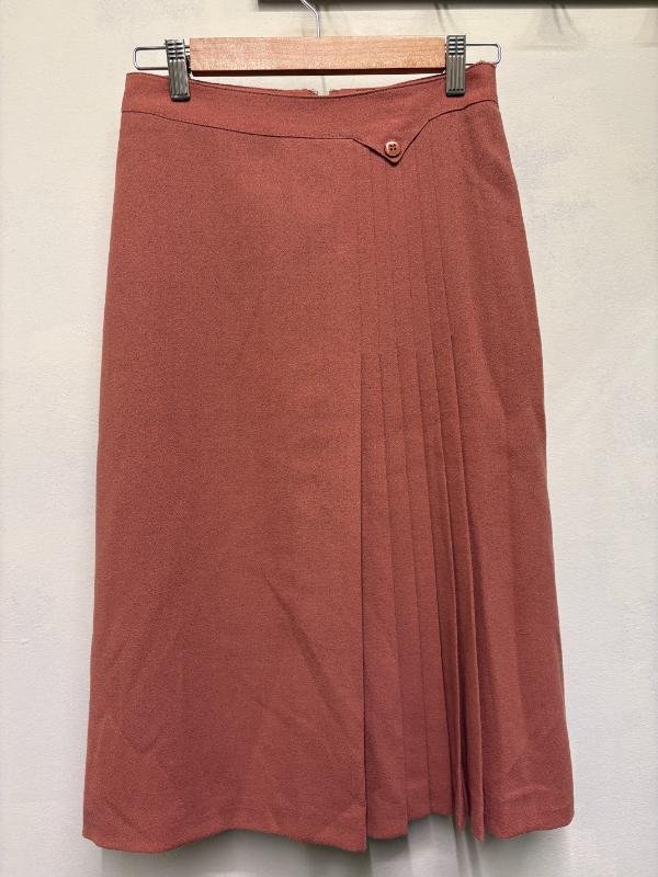 vintage pure wool midi terracotta skirt with side pleats - Image 3
