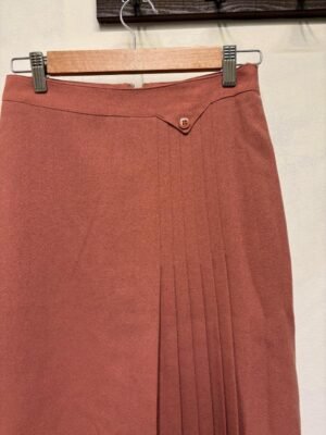 Alternative view of vintage pure wool midi terracotta skirt with side pleats