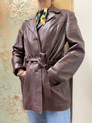 Alternative view of vintage dark brown leather blazer with belt