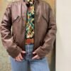 vintage chocolate brown leather biker jacket