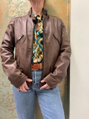 vintage chocolate brown leather biker jacket