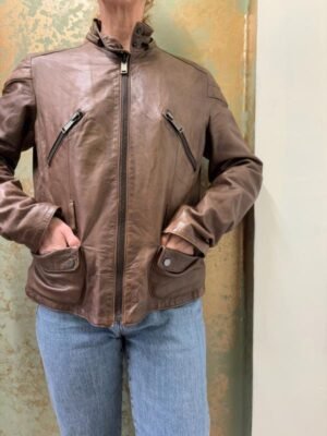Alternative view of vintage chocolate brown leather biker jacket