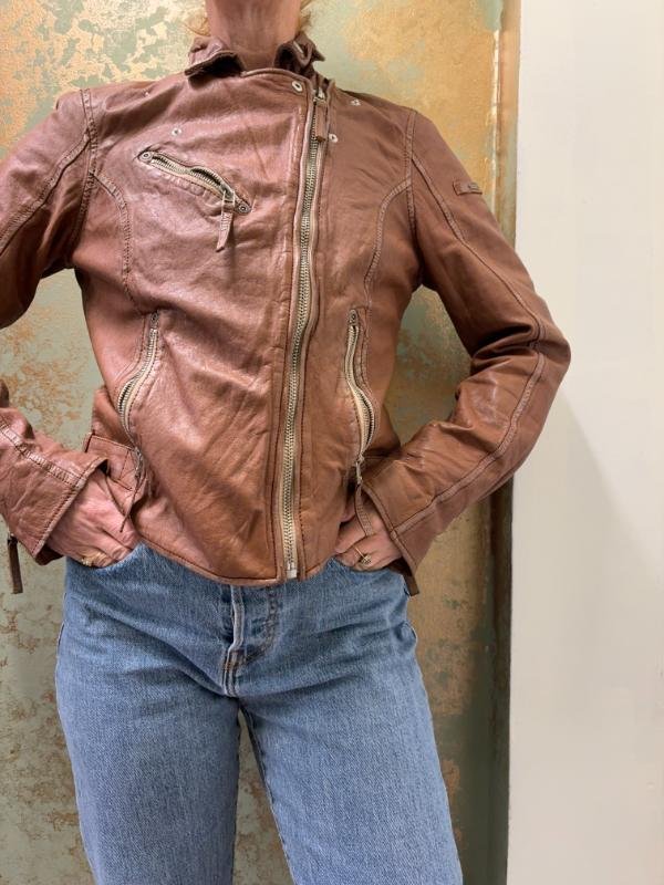 vintage chocolate brown leather perfecto style jacket - Image 4