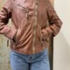 vintage chocolate brown leather perfecto style jacket
