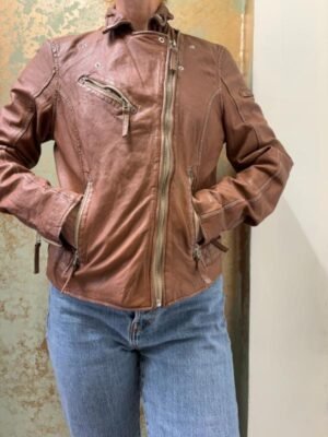 vintage chocolate brown leather perfecto style jacket