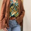 vintage caramel brown suede waisted blazer