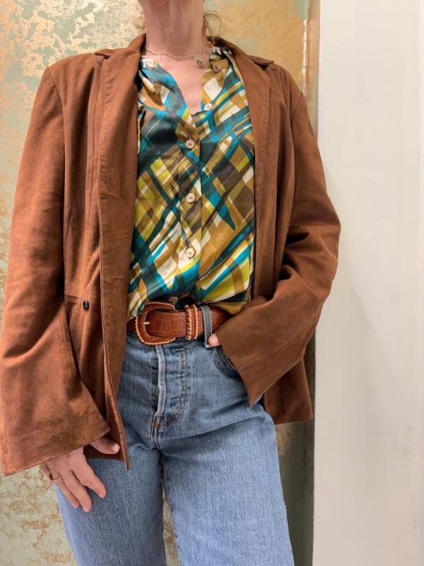 vintage caramel brown suede waisted blazer