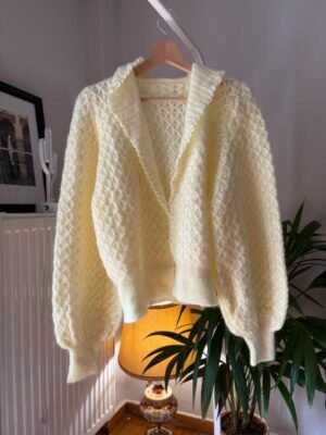 Alternative view of vintage romantic knitted cardigan in pastel yellow