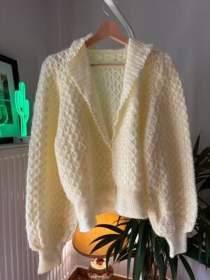 vintage romantic knitted cardigan in pastel yellow
