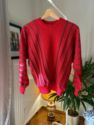 80's vintage red stripped knitted sweater