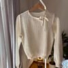 vintage white knitted floral semi sheer sweater