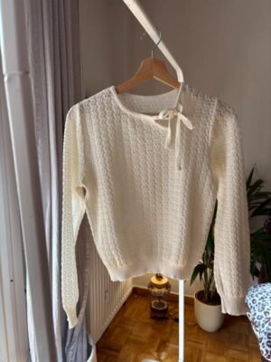 vintage white knitted floral semi sheer sweater
