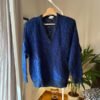vintage chenille knitted electric blue & grey V neck sweater