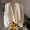 vintage romantic cream mohair cardigan with deep V neck