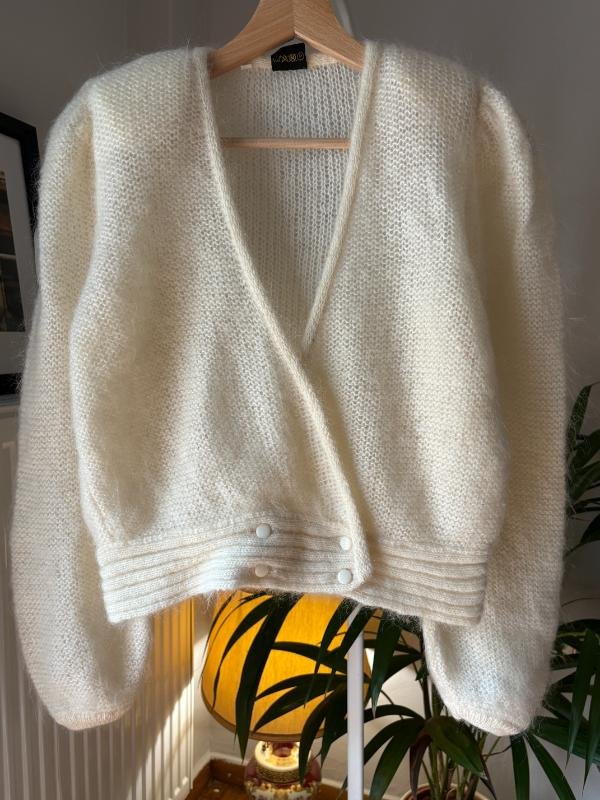 vintage romantic cream mohair cardigan with deep V neck - Image 3