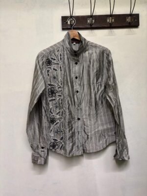 vintage silk silver stripped shirt with floral bead work