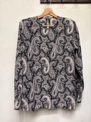 Alternative view of vintage silk black & white paisley blouse