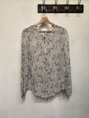 vintage white silk shirt with tucans