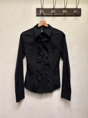 Alternative view of vintage black cotton mix shirt with frills