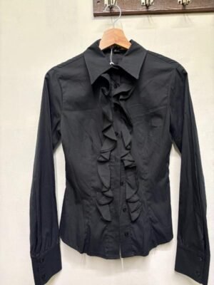 vintage black cotton mix shirt with frills