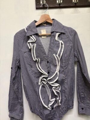 Alternative view of vintage stripped body/shirt with ruffles in the front