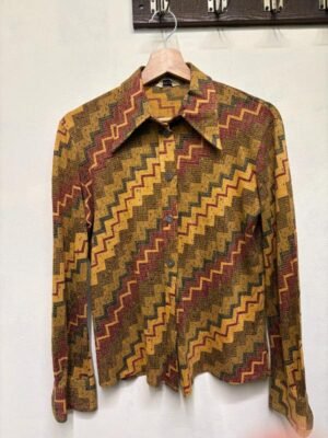 Alternative view of 70's vintage geometric patterned shirt with pointy lapels