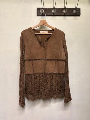 vintage Rene Dehry suede & crochet brown blouse