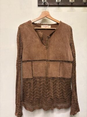 Alternative view of vintage Rene Derhy suede & crochet brown blouse