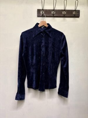 Alternative view of vintage velvet jaqcuard midnight blue shirt