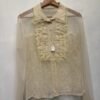 vintage romantic ivory lace sheer shirt with lace ruffle along the front