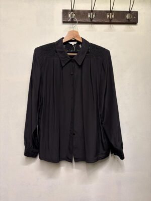 vintage silk black shirt with embroidery on top chest & shoulders