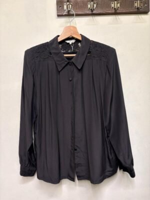Alternative view of vintage silk black shirt with embroidery on top chest & shoulders