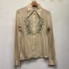 70's vintage cream shirt with flower embroidery and pointy lapels
