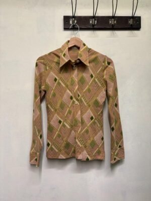 Alternative view of 70's vintage geometric patterned shirt with pointy lapels