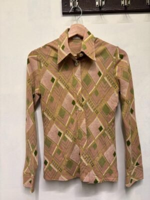 70's vintage geometric patterned shirt with pointy lapels