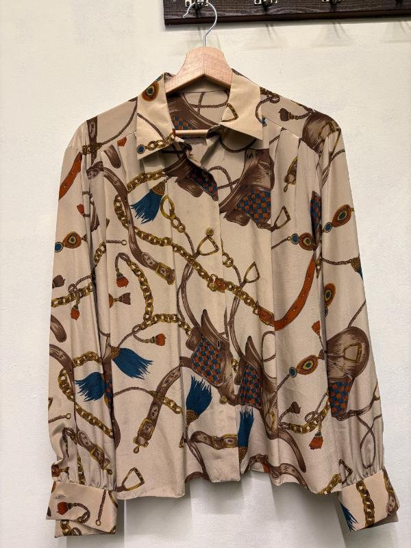 vintage ivory patterned silk shirt - Image 2
