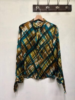 Alternative view of vintage silk abstract print shirt with tie neck bow