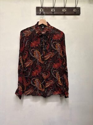 vintage viscose black paisley sheer shirt