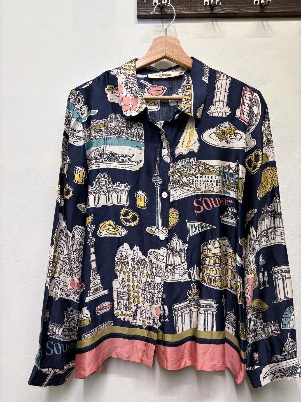 vintage dark blue silk patterned shirt - Image 2