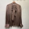 vintage silk taupe shirt with tie bow