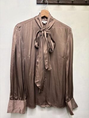 Alternative view of vintage silk taupe shirt with tie bow
