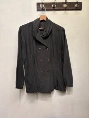 vintage off black silk shirt with unique collar , double buttoned