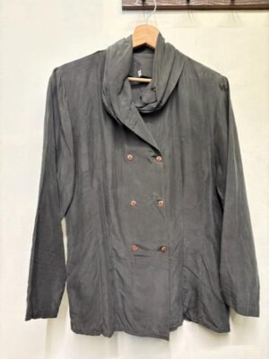 Alternative view of vintage off black silk shirt  with unique collar , double buttoned