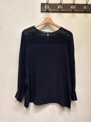 vintage dark blue silk blouse with sheer neckline