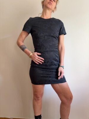 vintage black jacquar mini stretch dress